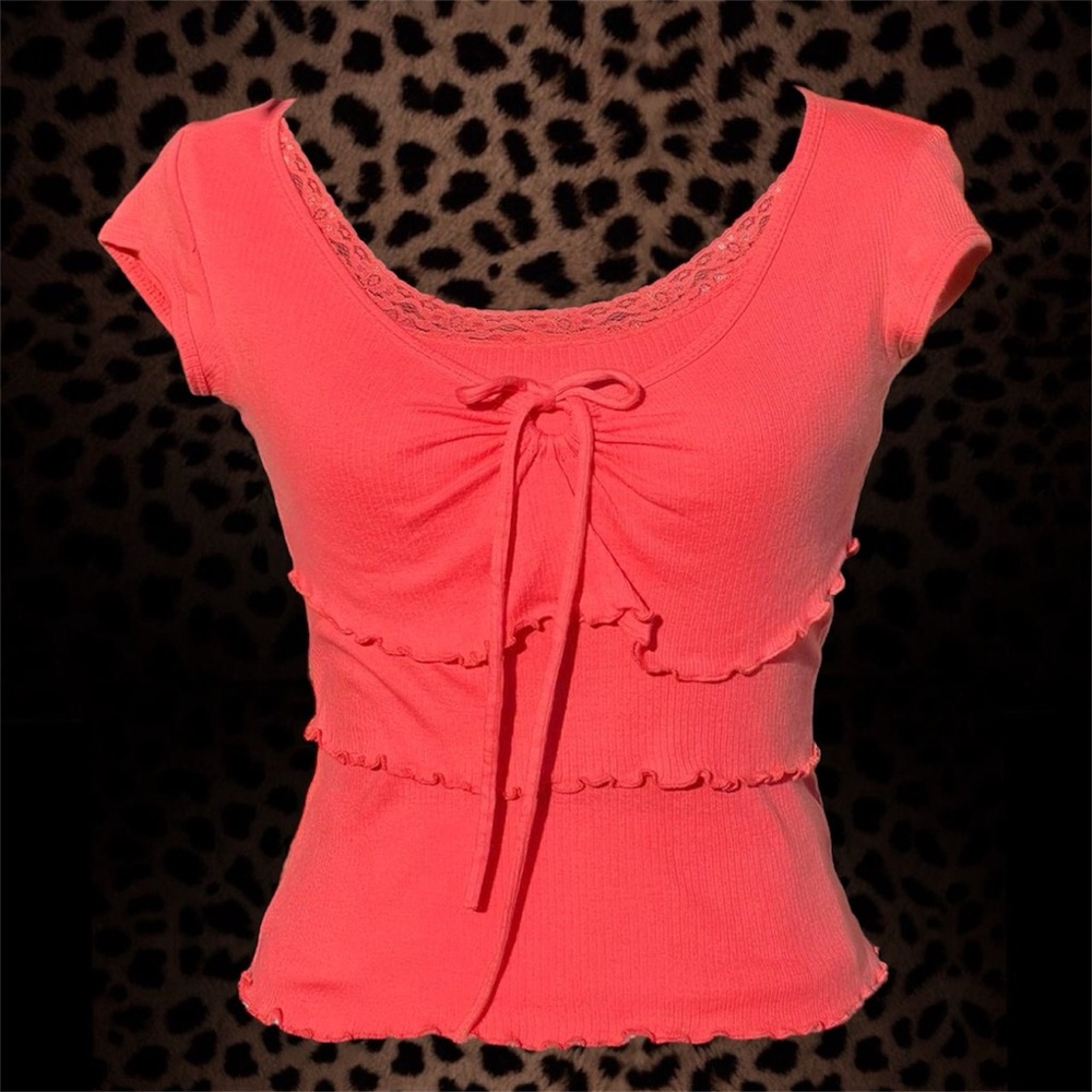 Y2k Banana Olive double Layered 2000s form fitting ruffled  top